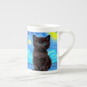 Van Gogh Starry Night Black Cat Prozellantasse