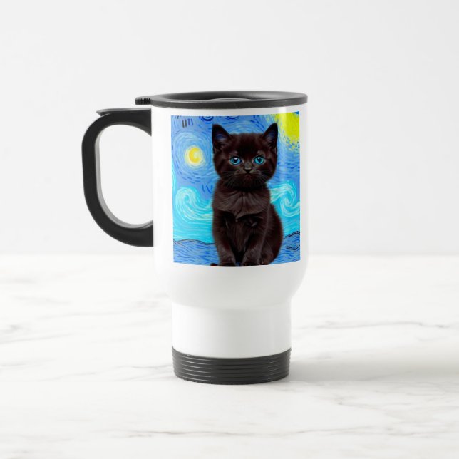 Van Gogh Starry Night Black Cat Reisebecher (Links)