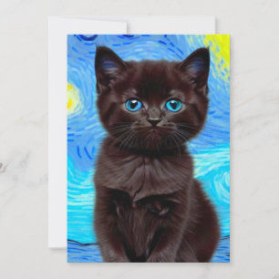 Van Gogh Starry Night Black Cat Save The Date