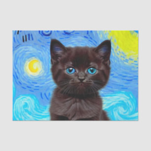 Van Gogh Starry Night Black Cat Seidenpapier