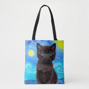 Van Gogh Starry Night Black Cat Tasche