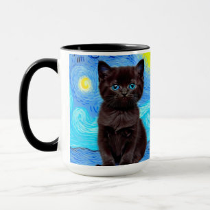Van Gogh Starry Night Black Cat Tasse