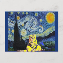 Van Gogh - Starry Night, Cat Art Parody, Postkarte