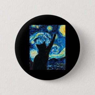 Van Gogh Starry Night Cat Lover Kitten Button