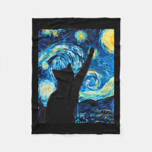 Van Gogh Starry Night Cat Lover Kitten Fleecedecke