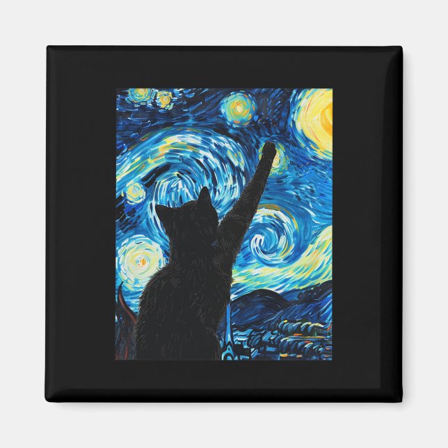 Van Gogh Starry Night Cat Lover Kitten Magnet (Vorne)