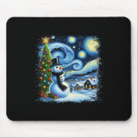 Van Gogh Starry Night Christmas Snowman Snowy Nigh Mousepad<br><div class="desc">Van Gogh Starry Night Christmas Snowman Snowy Night Xmas</div>
