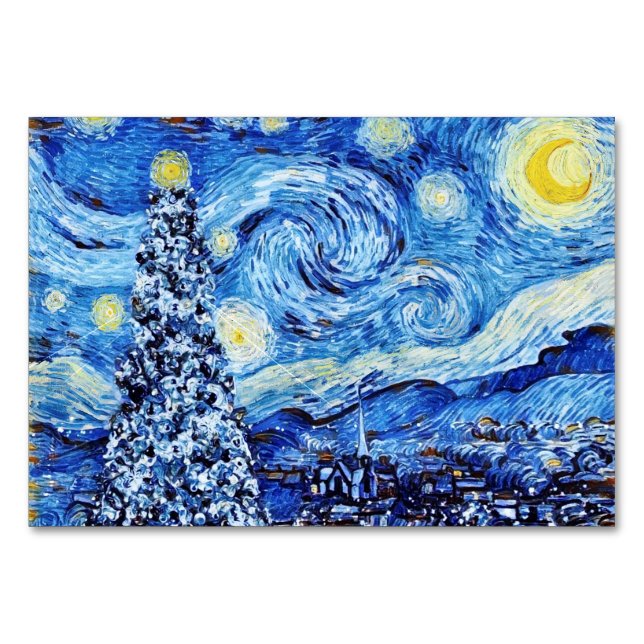 Van Gogh - Starry Night - Christmas Table Card Tischnummer (Vorderseite)