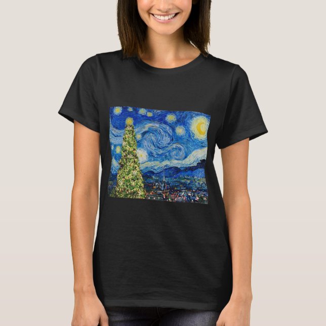 Van Gogh Starry Night - Christmas Tree Hoodie T-Shirt (Vorderseite)