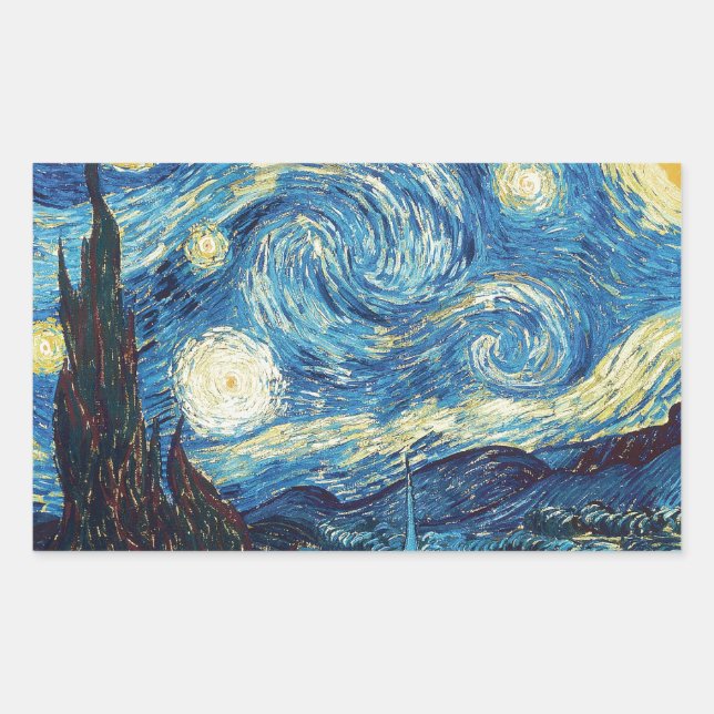 Van Gogh Starry Night Classic Impressionismus Art Rechteckiger Aufkleber (Vorderseite)
