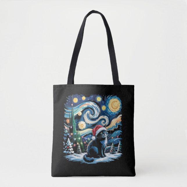 Van Gogh Starry Night Festivals Black Cat Tasche (Vorderseite)