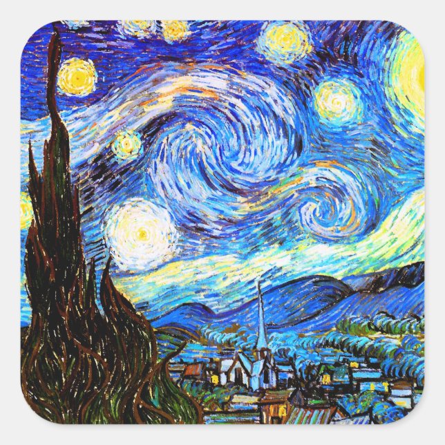 Van Gogh Starry Night Fine Art Quadratischer Aufkleber (Vorderseite)