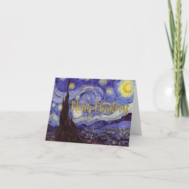 Van Gogh Starry Night Frohe Weihnachten Gold Kunst (Vorderseite)