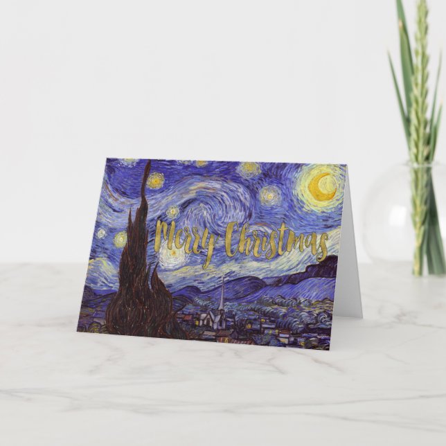 Van Gogh Starry Night Frohe Weihnachten Gold Kunst (Vorderseite)