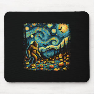 Van Gogh Starry Night Halloween Big Foot Pumpkin Mousepad