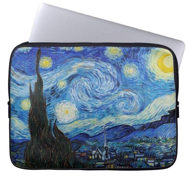 Van Gogh Starry Night. Impressionismus Vintage Kun Laptopschutzhülle (Vorderseite)