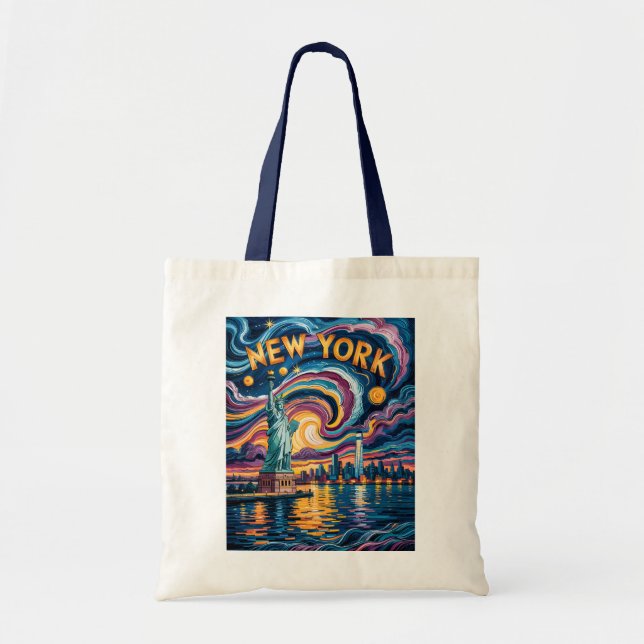 Van Gogh Starry Night New York Liberty Skyline Art Tragetasche (Vorne)