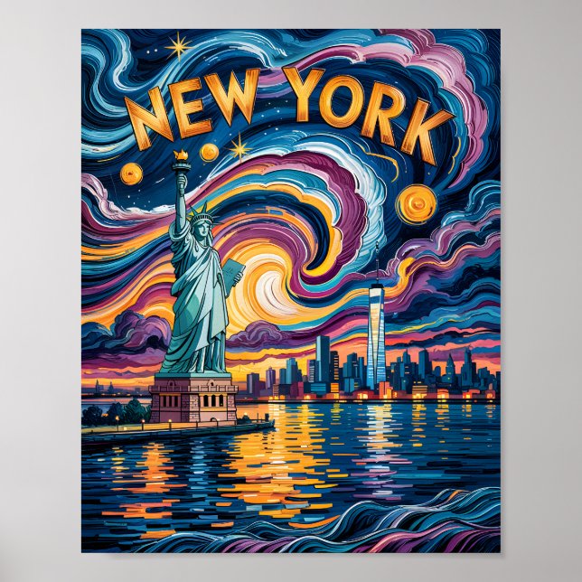 Van Gogh Starry Night New York Liberty Travel Poster (Vorne)