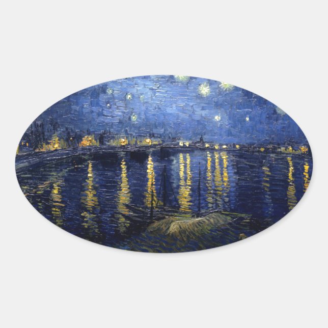 Van Gogh Starry Night Over Rhone Ovaler Aufkleber (Vorderseite)