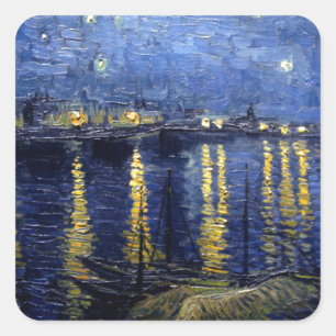 Van Gogh Starry Night Over Rhone Quadratischer Aufkleber