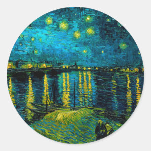 Van Gogh Starry Night Over Rhône Runder Aufkleber