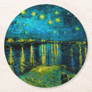 Van Gogh Starry Night Over Rhône Runder Pappuntersetzer
