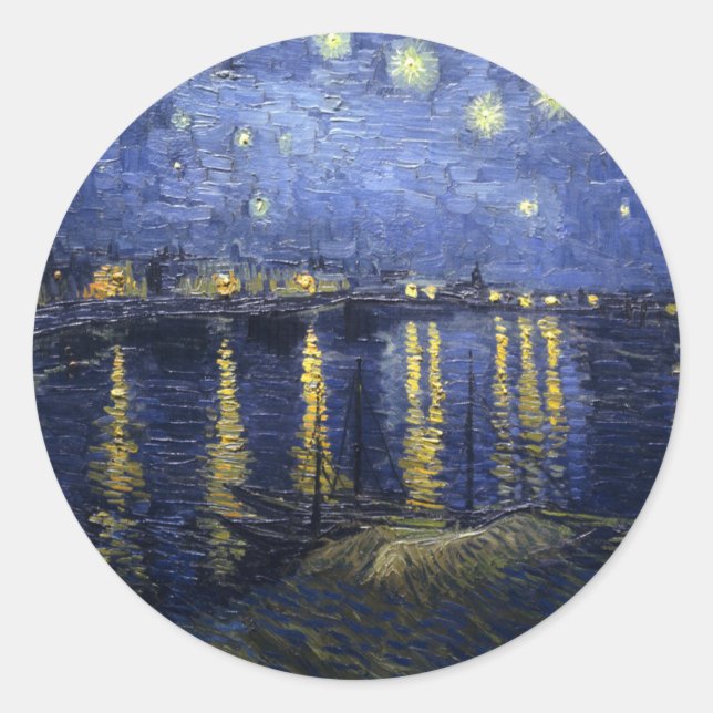 van Gogh - Starry Night Over the Rhone (1888) Runder Aufkleber (Vorderseite)