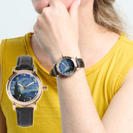Van Gogh Starry Night Painting Elegante Women's Armbanduhr