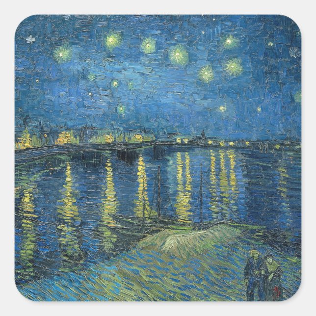 Van Gogh Starry Night Rhone Painting Quadratischer Aufkleber (Vorderseite)
