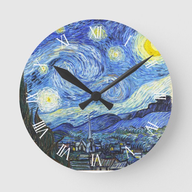 Van Gogh Starry Night Roman Numerals Runde Wanduhr (Vorderseite)
