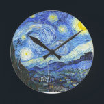 Van Gogh Starry Night Runde Wanduhr<br><div class="desc">"van gogh", vincent, starry night, painting, famous, vintage, stars, sky, art, blue</div>