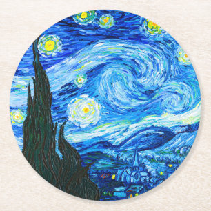 Van Gogh Starry Night Runder Pappuntersetzer