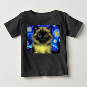Van Gogh Starry Night Siamese Cat Baby T-shirt