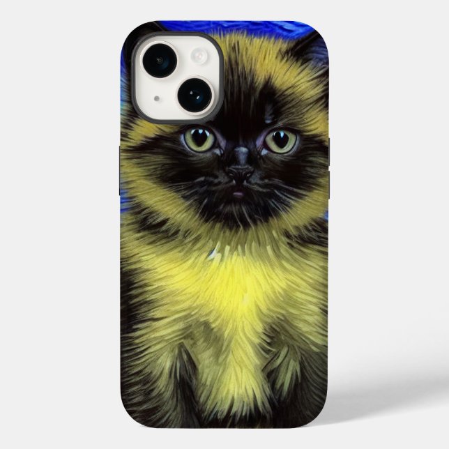Van Gogh Starry Night Siamese Cat Case-Mate iPhone 14 Hülle (Rückseite)