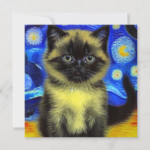 Van Gogh Starry Night Siamese Cat Einladung