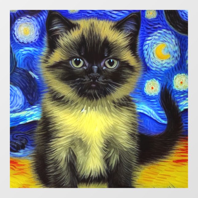 Van Gogh Starry Night Siamese Cat Fensteraufkleber (Blatt)