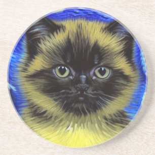 Van Gogh Starry Night Siamese Cat Getränkeuntersetzer