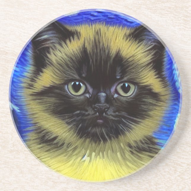 Van Gogh Starry Night Siamese Cat Getränkeuntersetzer (Vorne)