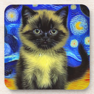 Van Gogh Starry Night Siamese Cat Getränkeuntersetzer