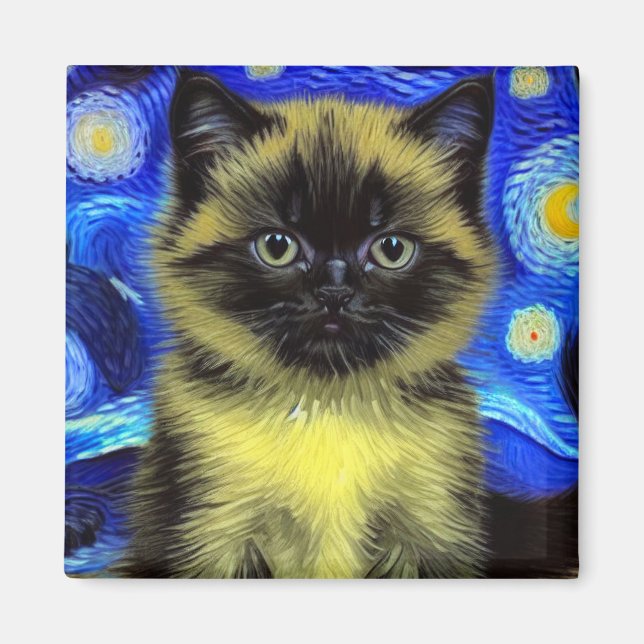 Van Gogh Starry Night Siamese Cat Magnet (Vorne)