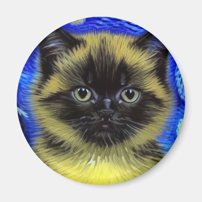 Van Gogh Starry Night Siamese Cat Magnet (Vorne)