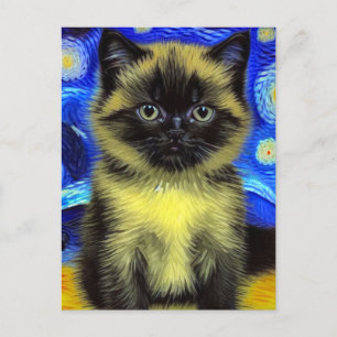 Van Gogh Starry Night Siamese Cat Postkarte