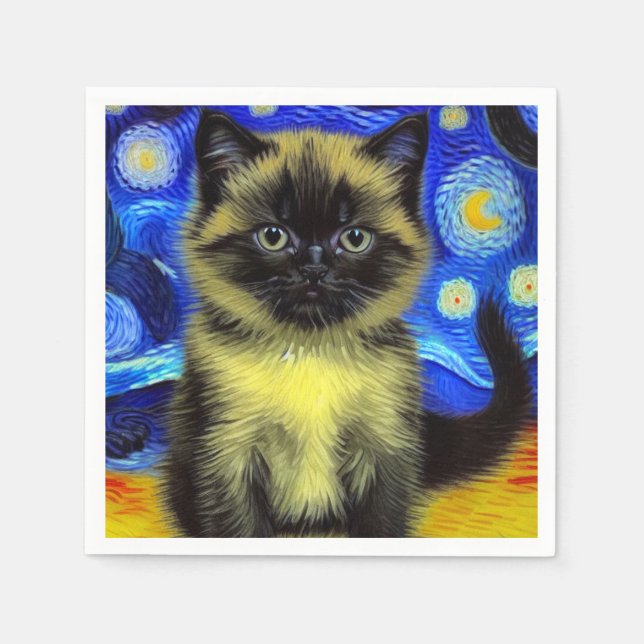 Van Gogh Starry Night Siamese Cat Serviette (Vorderseite)