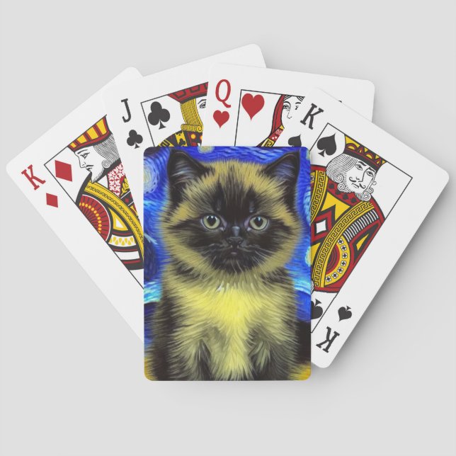 Van Gogh Starry Night Siamese Cat Spielkarten (Rückseite)