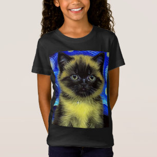 Van Gogh Starry Night Siamese Cat T-Shirt