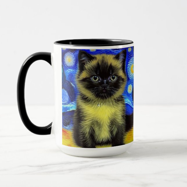 Van Gogh Starry Night Siamese Cat Tasse (Links)