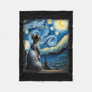 Van Gogh Starry Night Style Artistic Sphynx Cat Fleecedecke