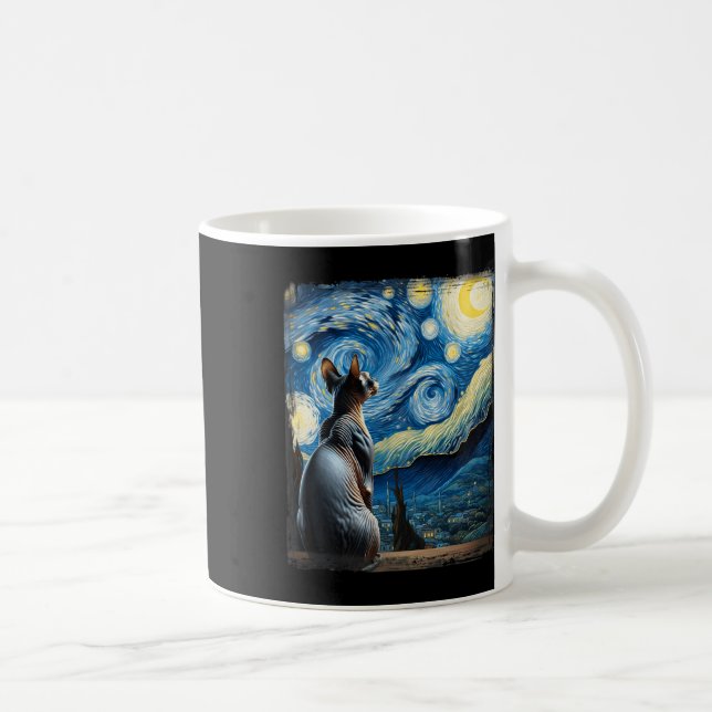 Van Gogh Starry Night Style Artistic Sphynx Cat Kaffeetasse (Rechts)