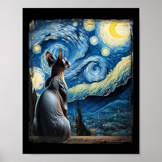 Van Gogh Starry Night Style Artistic Sphynx Cat Poster (Vorne)