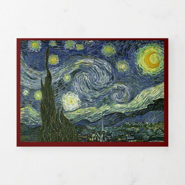 Van Gogh Starry Night Template Dreifach Gefaltete Urlaubskarte (Cover)